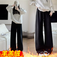 孕妇裤羊羔绒运动裤秋冬加绒宽松不勒肚子阔腿棉裤束脚休闲卫裤子