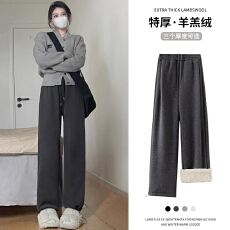孕妇裤羊羔绒运动裤秋冬加绒宽松不勒肚子阔腿棉裤束脚休闲卫裤子