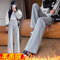 批发孕妇4XL打底裤冬季加绒加厚保暖棉裤冬天羊羔绒孕妇阔腿裤子秋冬