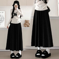 批发孕妇春秋新款糯米裙抽绳一体托腹中长裙休闲韩版显瘦裙产后可穿裙