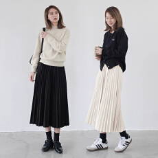 批发孕妇复古一体式腰头毛呢百褶A字半身裙中长裙秋季新款休闲无托腹