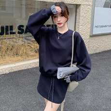 批发孕妇韩系套装A字裙春秋韩版时尚<b class='q'>宽松</b>格子拼接长袖<b class='q'>卫衣</b>半身裙两件