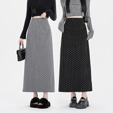 批发孕妇复古波点半身裙女秋季新款松紧高腰遮胯大摆伞裙A字休闲长裙