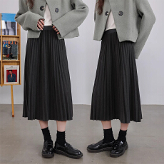 批发孕妇复古一体式腰头毛呢百褶A字半身裙中长裙秋季新款休闲无托腹