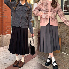 批发孕妇灰色毛呢半身裙女中长款秋季一体腰设计感百褶裙长裙子