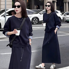 批发<b class='q'>孕妇</b><b class='q'>春秋装</b>卫衣时尚洋气2026新款春季长袖高腰开叉半身裙两件套