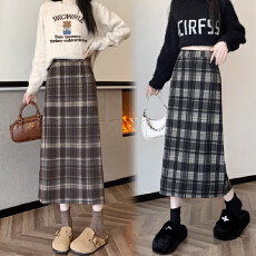 批发孕妇半身裙<b class='q'>春</b>秋季新款格子裙托腹毛呢直筒半裙显瘦开叉<b class='q'>春</b>款一步裙