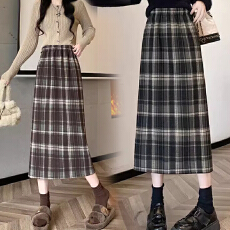 批发孕妇半身裙<b class='q'>春</b>秋季新款格子裙托腹毛呢直筒半裙显瘦开叉<b class='q'>春</b>款一步裙