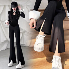 批发孕妇春秋新款有口袋高弹力开叉西装裤女裤休闲裤修身显瘦喇叭裤