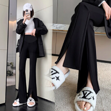 批发妇西装休闲裤女春秋高腰显瘦微喇拖地开叉修身长裤常规款