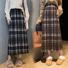 批发孕妇半身裙<b class='q'>春</b>秋季新款格子裙托腹毛呢直筒半裙显瘦开叉<b class='q'>春</b>款一步裙