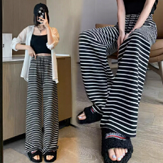 批发宽松阔腿条纹裤子女春秋夏季新款薄款休闲裤加长高个子宽松拖地裤