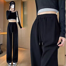 批发孕妇裤春秋季灰色运动裤女无托腹阔腿垂感直筒休闲宽松美式卫裤