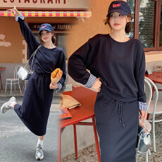 批发<b class='q'>孕妇</b><b class='q'>入秋</b>高级感穿搭女洋气拼接<b class='q'>长袖</b>卫衣女高腰开叉半身裙两件套