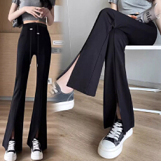 批发孕妇春秋新款无托腹抽绳高弹力开叉<b class='q'>西装</b>裤休闲裤修身显瘦喇叭裤