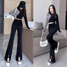 批发妇<b class='q'>西装</b>休闲裤女春秋高腰显瘦微喇拖地开叉修身长裤常规款