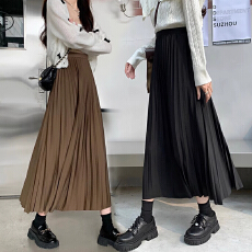 批发孕妇复古一体式腰头毛呢百褶A字半身裙中长裙秋季新款休闲无托腹
