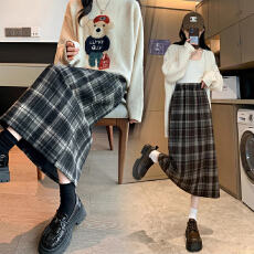 批发孕妇半身裙<b class='q'>春</b>秋季新款格子裙托腹毛呢直筒半裙显瘦开叉<b class='q'>春</b>款一步裙