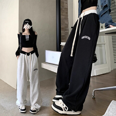 批发孕妇春秋季新款休闲<b class='q'>裤</b>女高腰阔<b class='q'>腿</b>垂感直筒宽松美式束脚卫<b class='q'>裤</b>