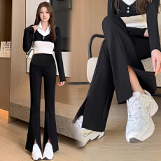 批发妇<b class='q'>西装</b>休闲裤<b class='q'>女</b>春秋高腰显瘦微喇拖地开叉修身长裤常规款