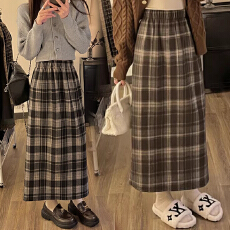 批发孕妇半身裙<b class='q'>春</b>秋季新款格子裙托腹毛呢直筒半裙显瘦开叉<b class='q'>春</b>款一步裙