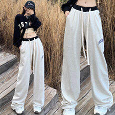 批发孕妇<b class='q'>春</b>秋季新款<b class='q'>休闲裤</b>女高腰阔腿垂感直筒宽松美式束脚卫裤