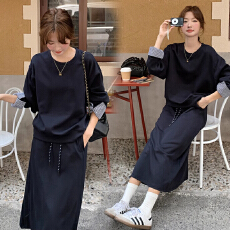 批发孕妇入<b class='q'>秋</b>高级感穿搭女洋气拼接长袖卫衣女高腰开叉半身裙两件套