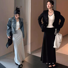 批发孕妇针织无托腹半身裙子女夏春<b class='q'>秋</b>季小个子孕期灰色显瘦直筒包臀裙