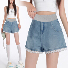 批发孕妇甜辣花边牛仔短<b class='q'>裤</b>女夏宽松显瘦阔腿A字大码百搭阔腿热<b class='q'>裤</b>