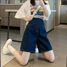 孕妇短裤女夏季外穿薄款牛仔阔腿裤夏天休闲牛仔裤宽松百搭高腰裤