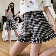 批发<b class='q'>孕妇</b><b class='q'>黑白</b>格子荷叶边短裤2026夏季新款直筒阔腿<b class='q'>打底裤</b>外穿花苞裤