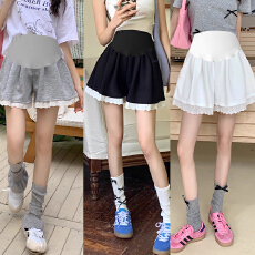 孕妇短裤夏季蕾丝花边拼接阔腿休闲裤子宽松外穿运动空气棉裤裙