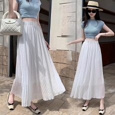 孕妇甜美伞长裙新休闲风夏季新A字时尚半身裙中长款伞裙百褶裙