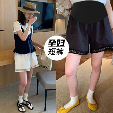 孕妇蕾丝拼接短裤女夏季薄款外穿潮妈孕妇高腰托腹显瘦阔腿五分裤