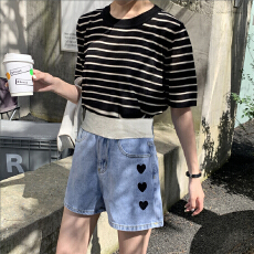 批发孕妇牛仔短裤夏季薄款孕妇爱心裤子外穿宽松阔腿托腹打底裤女夏装