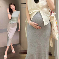 批发无托腹孕妇针织半身裙子女春<b class='q'>秋</b>季小个子孕期灰色显瘦直筒包臀裙