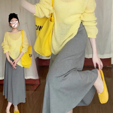 批发无托腹孕妇针织半身裙子女夏春<b class='q'>秋</b>季小个子孕期灰色显瘦直筒包臀裙