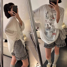 批发孕妇黑白格子荷叶边短裤2025夏季新款直筒阔腿打底裤外穿花苞裤