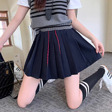 批发孕妇春秋简约高腰抽绳松紧a字百褶裙女秋显瘦遮胯百搭短裙A字裙