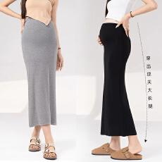 批发无托腹孕妇针织半身裙子女春秋季小个子孕期灰色显瘦直筒包臀裙