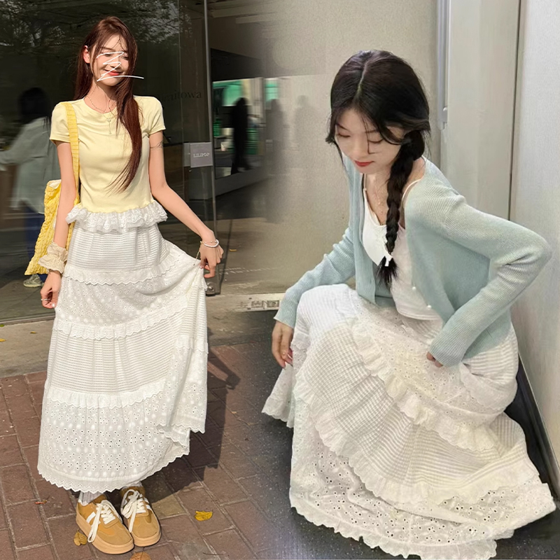 임산부 없음 복부 지지 롱 스커트 새로운 캐주얼 바람 여름 새로운 한 마디 패션 반신 스커트 중간 길이 우산 치마 플리츠 스커트