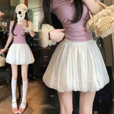 孕妇流光网纱云朵花苞裙女2026夏显瘦A字短裙小个子芭蕾风半身裙