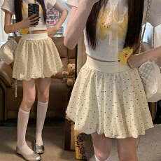 孕妇波点雪纺花苞裙女夏季新款中腰a字半身裙灯笼裙甜酷辣妹短裙