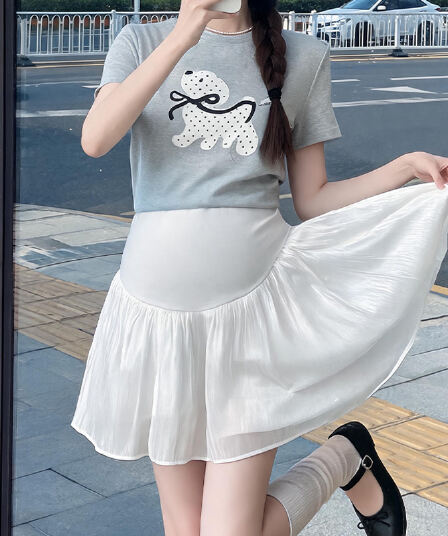 임산부 캐주얼 치마바지 여름 복부 지지 구슬 빛 A라인 스커트 반신 임산부 미니 스커트 바지 여름 캐주얼 출산 착용