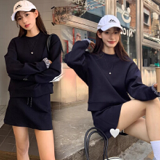 批发孕妇套装设计感格子拼接长袖卫衣女早秋高腰<b class='q'>包臀</b><b class='q'>半身</b>裙短裙两件套