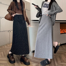 批发<b class='q'>孕妇</b><b class='q'>复古</b>波点半身裙女秋季新款松紧高腰遮胯大摆伞裙A字休闲长裙