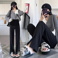 孕妇西装休闲裤女春秋高腰显瘦微喇拖地开叉修身长裤常规款