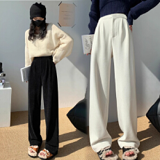 孕妇裤子阔腿裤女春秋高腰垂感休闲直筒阔腿裤常规雪尼尔长裤