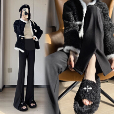 批发孕妇裤锦棉罗马秋季外穿秋款<b class='q'>西装</b>裤开叉休闲<b class='q'>大码</b>直筒阔腿长裤款