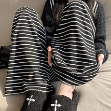 孕妇无托腹春秋新款斑马条慵懒条纹阔腿裤抽绳女裤宽松休闲孕妇裤
